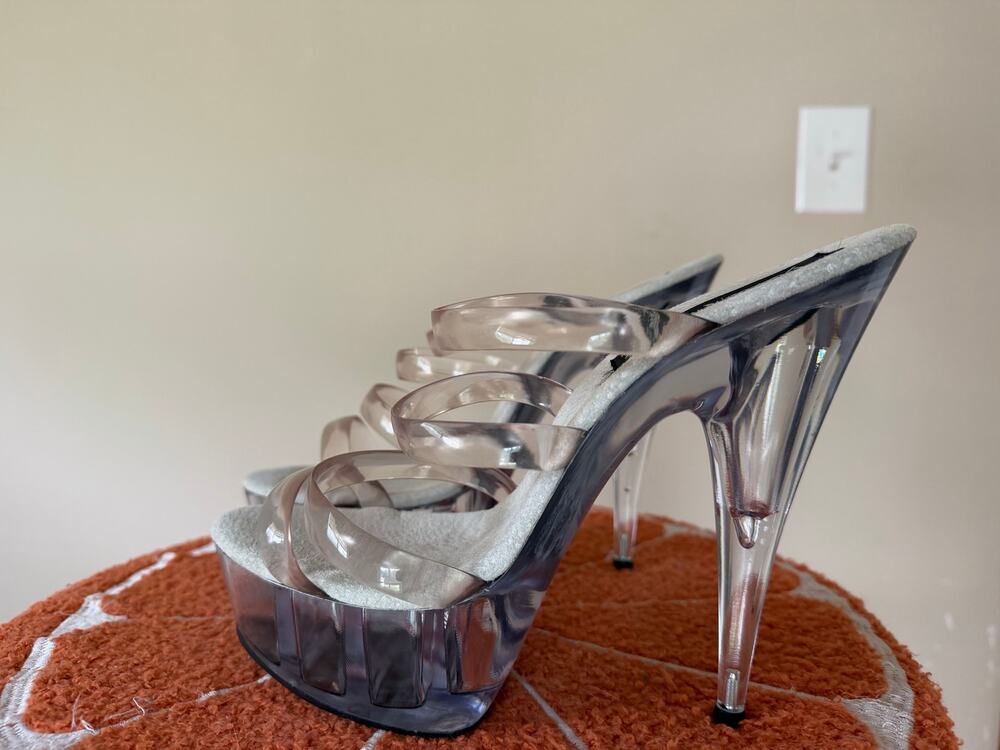 Dallas Heights Mooi Strip heels clear straps dancer xtra hi size 8 US